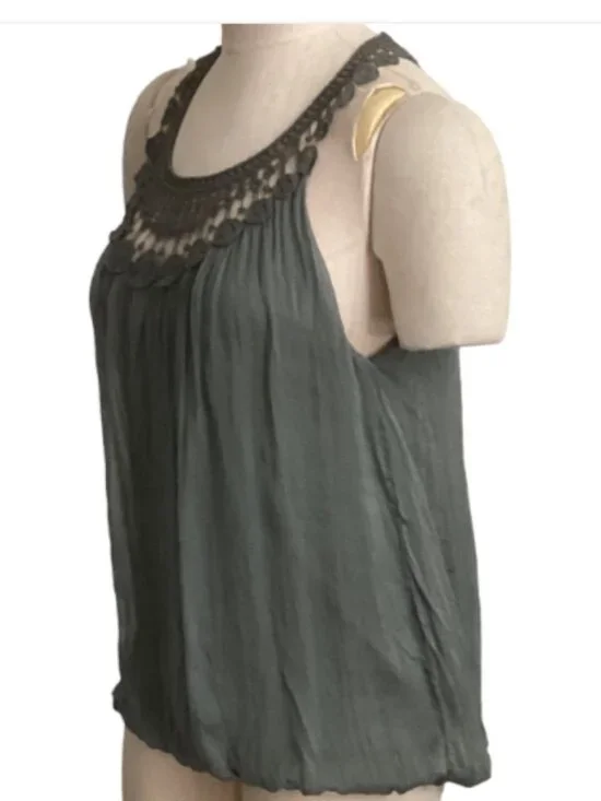 Carla Conti Italian Silk Blouse Silk Top Sz S Green 160H - Picture 5 of 10